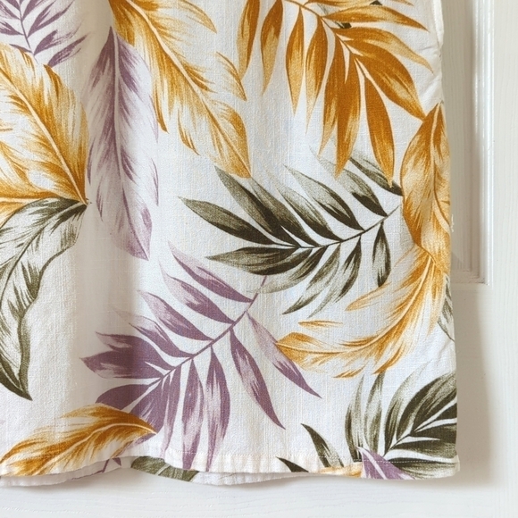 Orvis Tropical Leaf Printed Linen Blend Sleeveless V-neck Mini Dress White Small - Picture 10 of 12